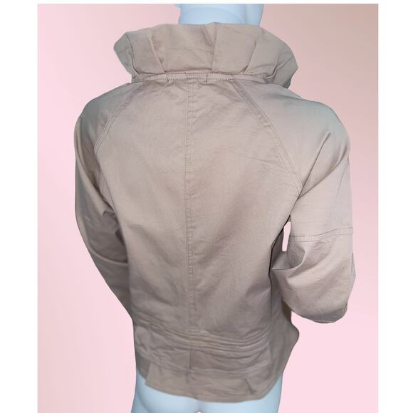 Ruffle Neck and Hem Khaki/Taupe Cotton stretch jacket. Style! Ladies Size XL - Picture 3 of 5